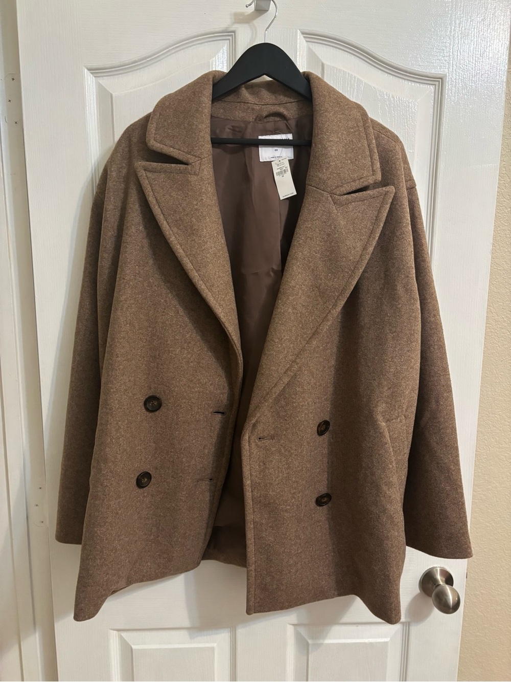 Women's Double-Breasted Brown Wool-Blend Peacoat